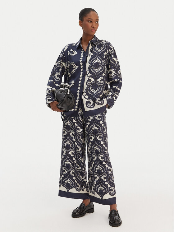 Weekend Max Mara Weekend Max Mara Pantaloni di tessuto Ottico 2615131011 Blu scuro Wide Leg