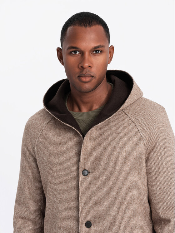 Ombre Ombre Płaszcz OM-COWC-0122 Beżowy Regular Fit