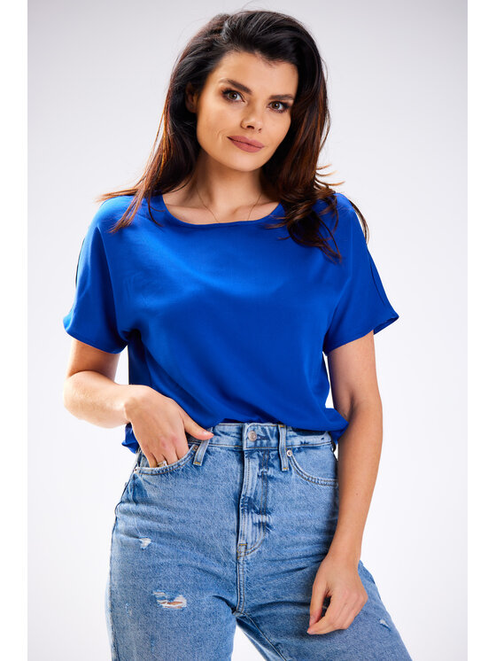 Awama Awama Bluzka A588 Niebieski Basic Fit