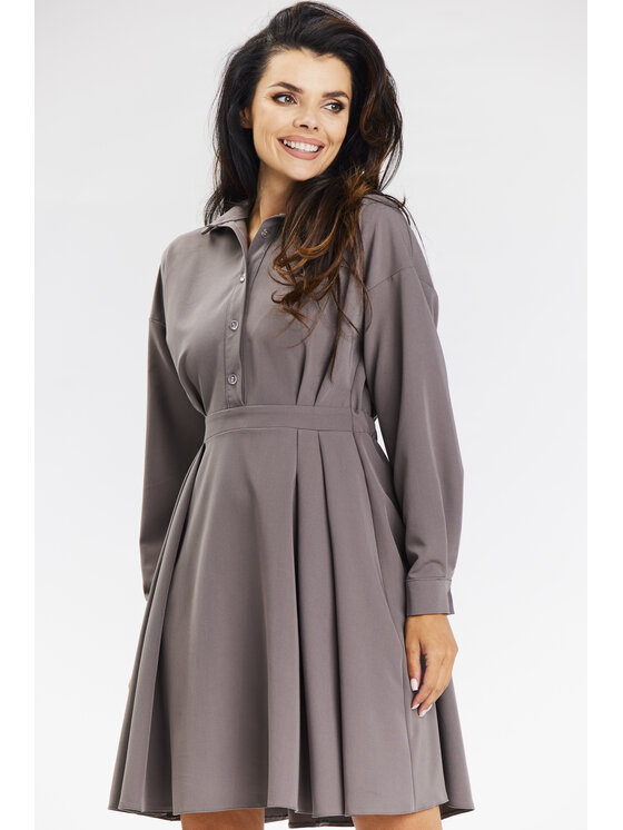 Awama Awama Sukienka A668 Beżowy Basic Fit