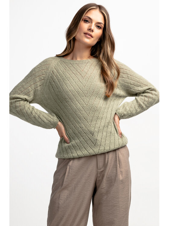 Fobya Fobya Sweter F1894 Zielony Basic Fit