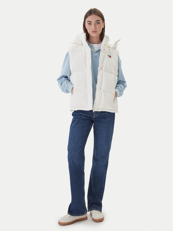 Tommy Jeans Tommy Jeans Športová vesta Tjw Alaska Grid Down Vest DW0DW21627 Écru Regular Fit
