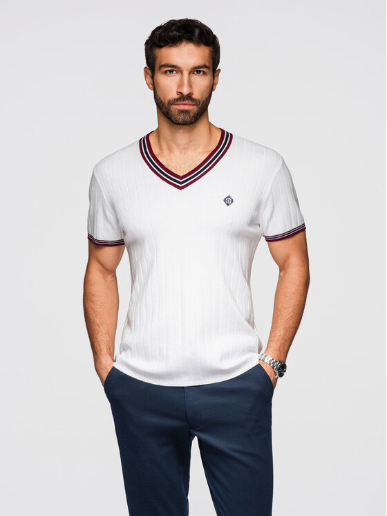 Ombre Ombre T-Shirt OM-TSCT-0266 Biały Regular Fit