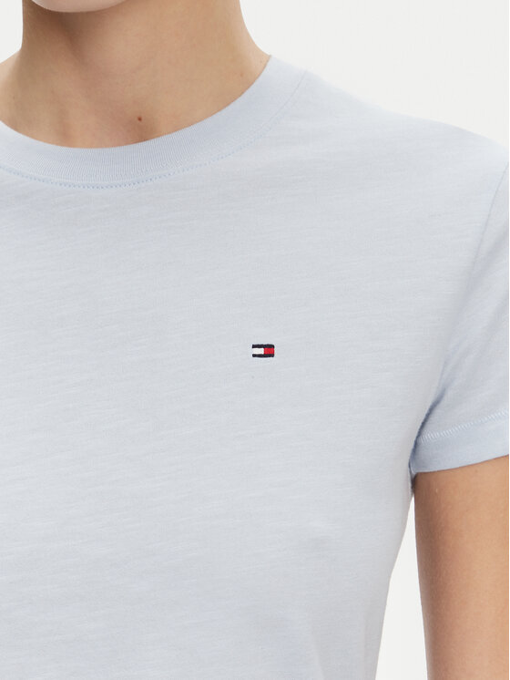 Tommy Hilfiger Tommy Hilfiger Tricou Slub WW0WW44433 Albastru celest Slim Fit
