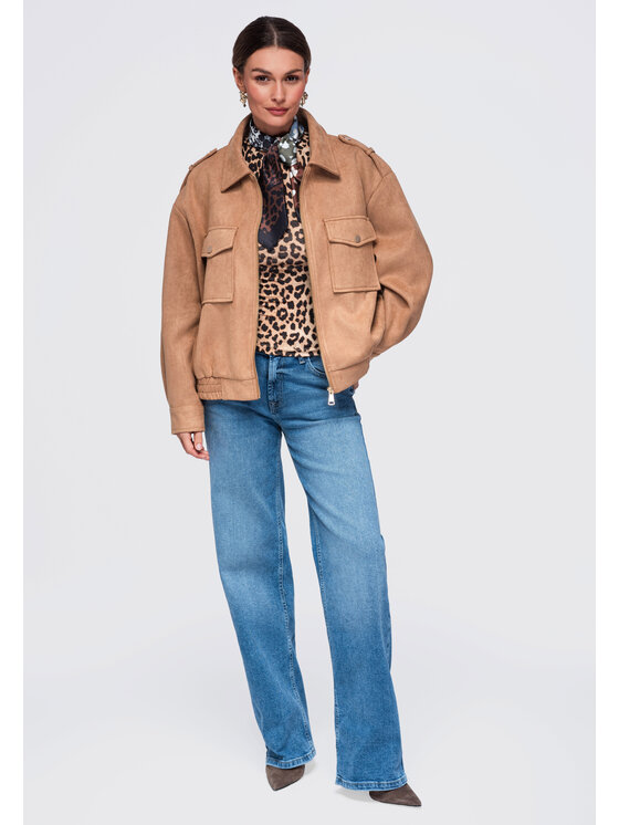 Ombre Ombre Kurtka przejściowa OW-JANP-0147 Beżowy Relaxed Fit