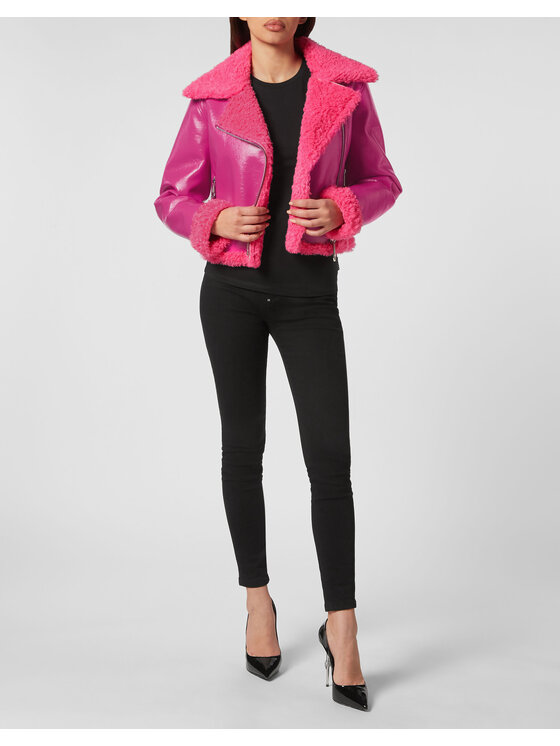 PHILIPP PLEIN PHILIPP PLEIN Chiodo di pelle 565 Rosa Regular Fit