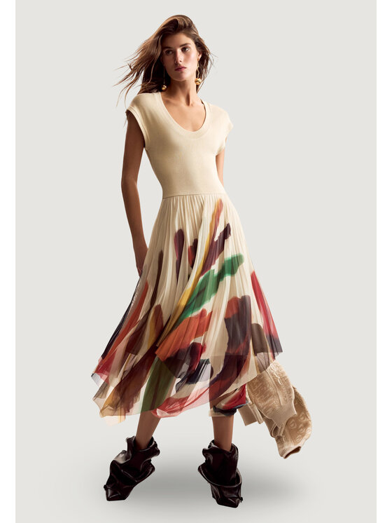 Desigual Desigual Φόρεμα καθημερινό Brushes Lacroix 26SWVK39 Μπεζ Regular Fit