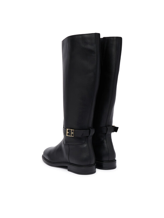 Tommy Hilfiger Tommy Hilfiger Ilgaauliai Th Buckle Leather Knee Boot FW0FW09572 Juoda