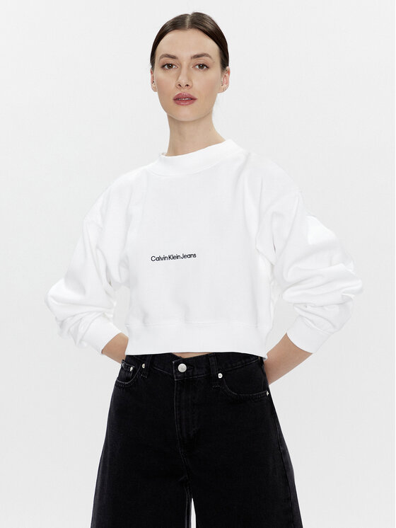 Calvin Klein Jeans Mikina J20J220689 Biela Relaxed Fit