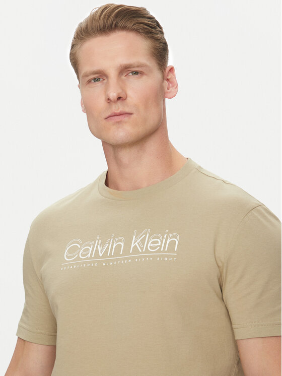 Calvin Klein Calvin Klein T-särk Double Logo K10K114149 Beež Regular Fit