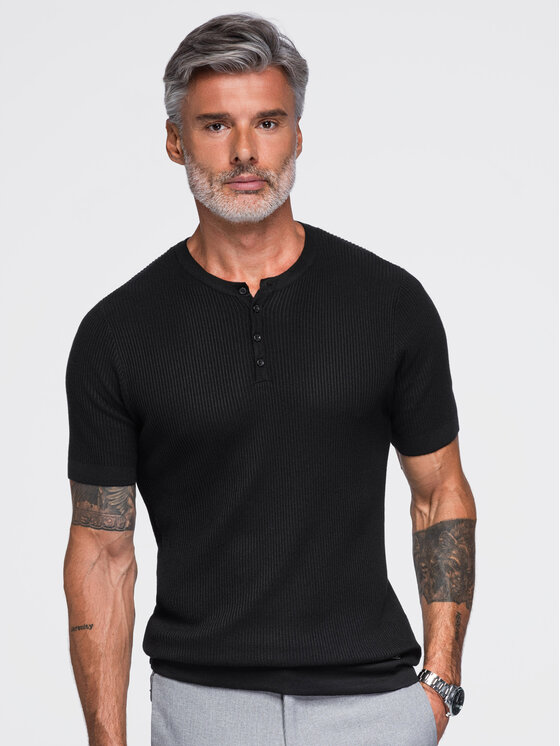 Ombre Ombre T-Shirt OM-TSCT-0304 Czarny Slim Fit
