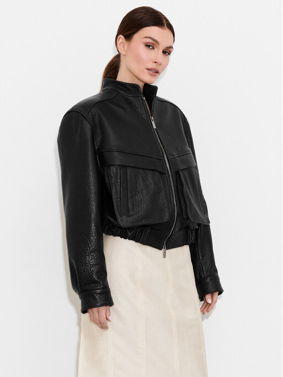 FAN LEATHER FAN LEATHER Kurtka skórzana JTLW844-55 Czarny Loose Fit