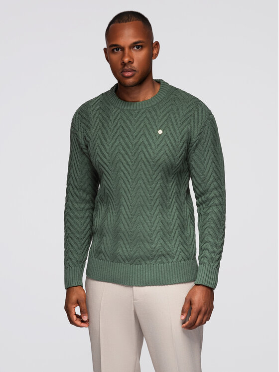 Ombre Ombre Sweter OM-SWSW-0190 Zielony Regular Fit