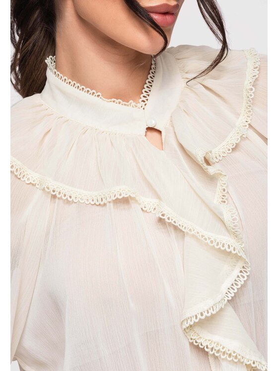 Ombre Ombre Bluzka OW-TS-E0005 Beżowy Loose Fit