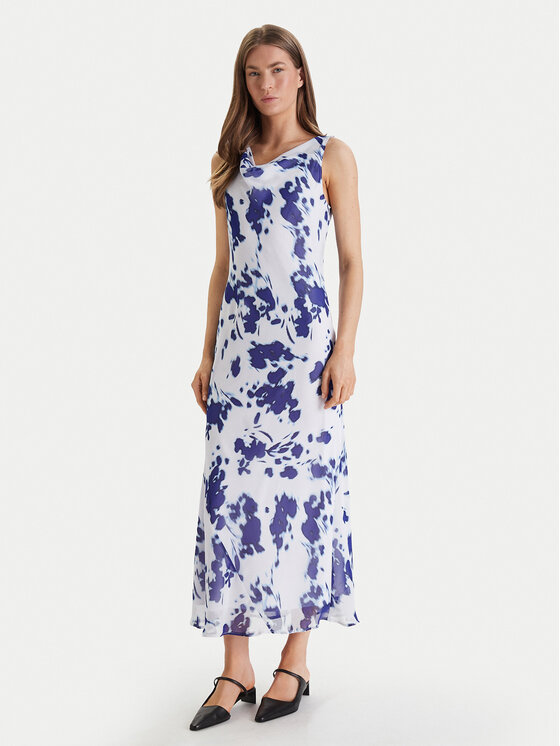 Calvin Klein Calvin Klein Rochie de seară Printed Chiffon Sl Cowl LV044F029G Alb Regular Fit