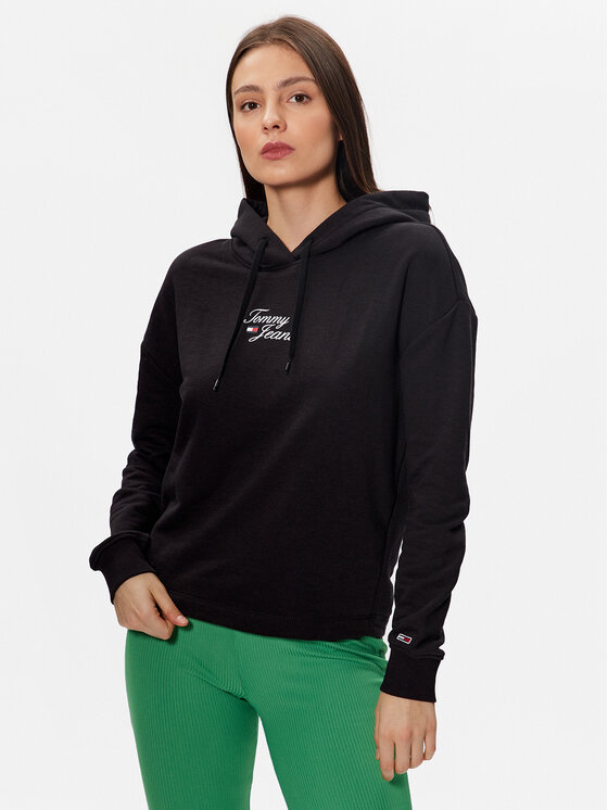 Tommy Jeans Bluză Essential Logo DW0DW15410 Negru Boxy Fit