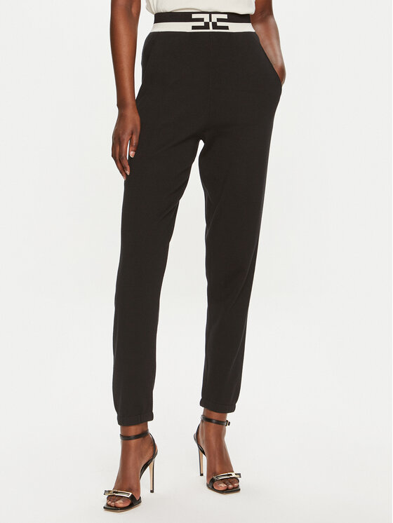 Elisabetta Franchi Pantaloni tricotați KP-62S-46E2-V330 Negru Regular Fit