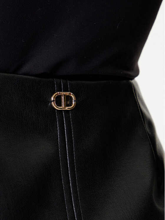 TWINSET TWINSET Φούστα από απομίμηση δέρματος 252TP2233 Μαύρο Regular Fit