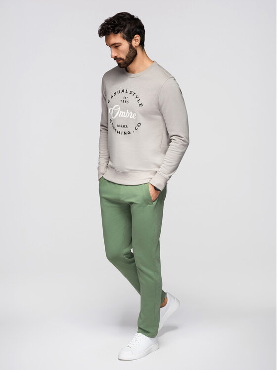 Ombre Ombre Spodnie dresowe OM-PABS-0304 Zielony Slim Fit