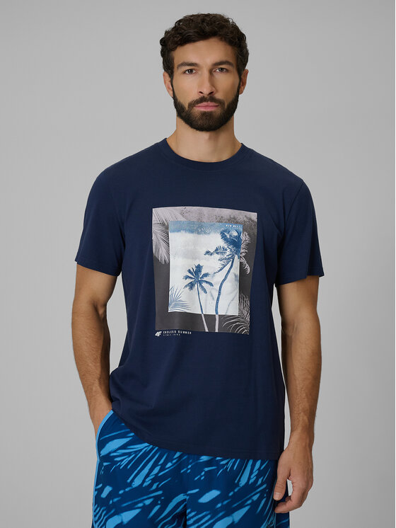 4F 4F T-Shirt BEACHWEAR Granatowy Regular Fit
