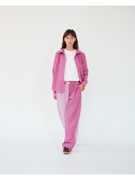 Le Songe Le Songe Spodnie materiałowe PATCHWORK Różowy Regular Fit