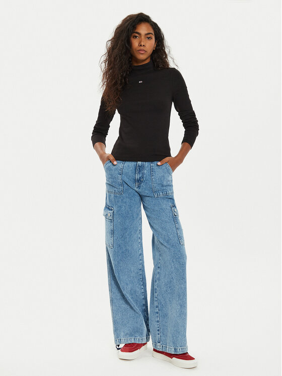 Tommy Jeans Tommy Jeans Halenka Tjw Essential Mock Neck DW0DW19830 Černá Slim Fit