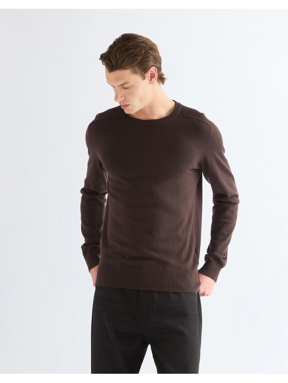 Wrangler Wrangler Sweter CREW NECK KNIT Brązowy Regular Fit