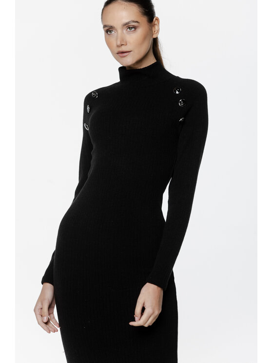 Pilawski Pilawski Sukienka dzianinowa SUKIENKA DZIANINOWA Z GUZIKAMI Czarny Slim Fit