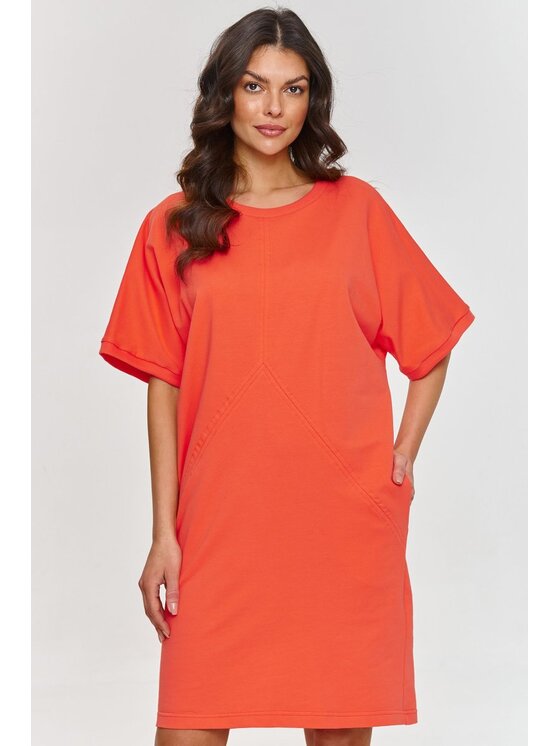 Makadamia Makadamia Sukienka codzienna M864 Koralowy Comfortable Fit