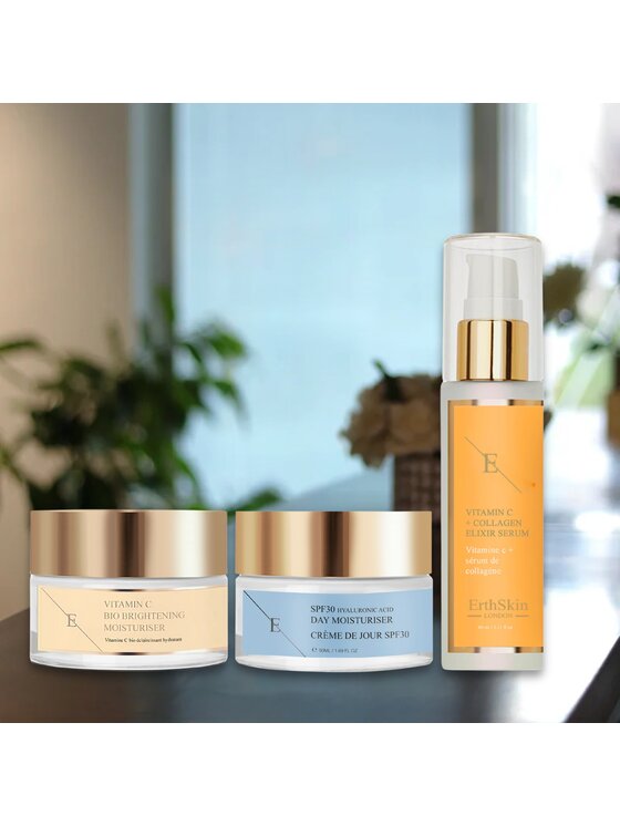 Erthskin London Erthskin London WITAMINA C ELIXIR SERUM + Witamina C Bio Rozświetlający krem ​​nawilżający + SPF krem ​​na dzień Krem na dzień