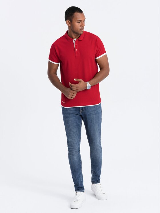 Ombre Ombre Polokošile OM-POSS-0113 Červená Fitting Fit