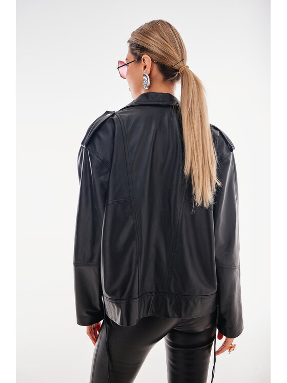 Mimika Mimika Kurtka skórzana Ramoneska Oversize w stylu lat 80s Malasaña Czarny Oversize