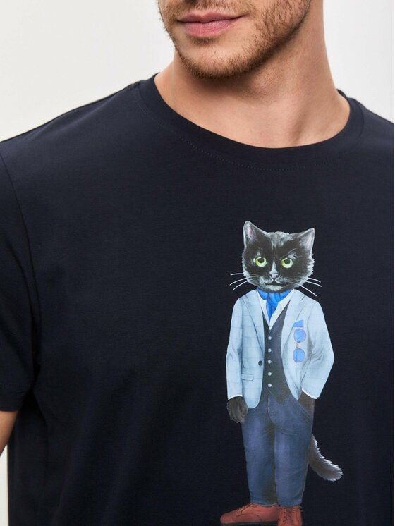 CAT by maniita lacitta CAT by maniita lacitta T-Shirt Printed men's t-shirt with CAT Niebieski Regular Fit