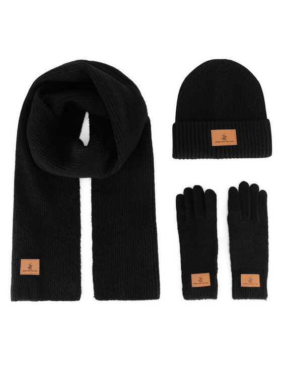 Beverly Hills Polo Club Beverly Hills Polo Club Комплект шапка, шал и ръкавици BHPC-MC-001-AW24 Черен