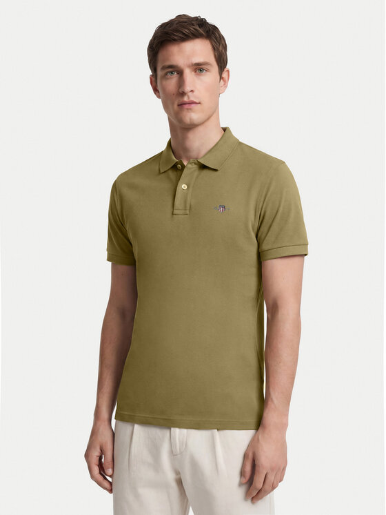Gant Tricou polo Shield 2210 Verde închis Regular Fit