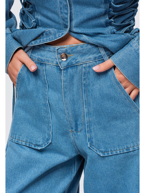 Ombre Ombre Spodnie materiałowe OW-PA-E0017 Niebieski Relaxed Fit