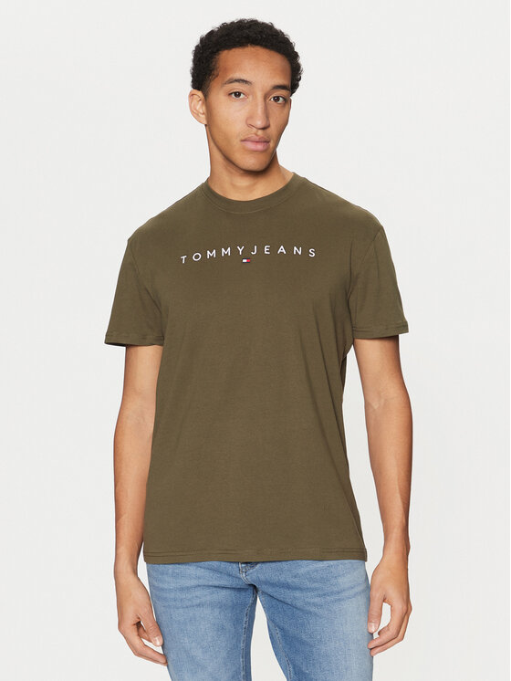 Tommy Jeans Tričko Linear Logo DM0DM20744 Zelená Regular Fit