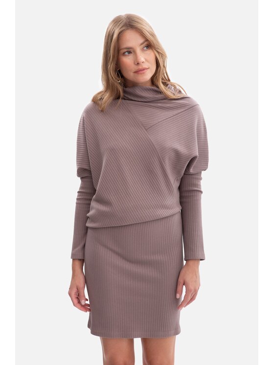 BeWear BeWear Sukienka dzianinowa b309 Brązowy Baggy Fit