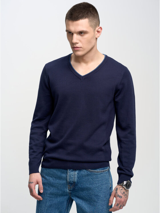 BIG STAR BIG STAR Sweter VASON_403_160 Granatowy Basic Fit