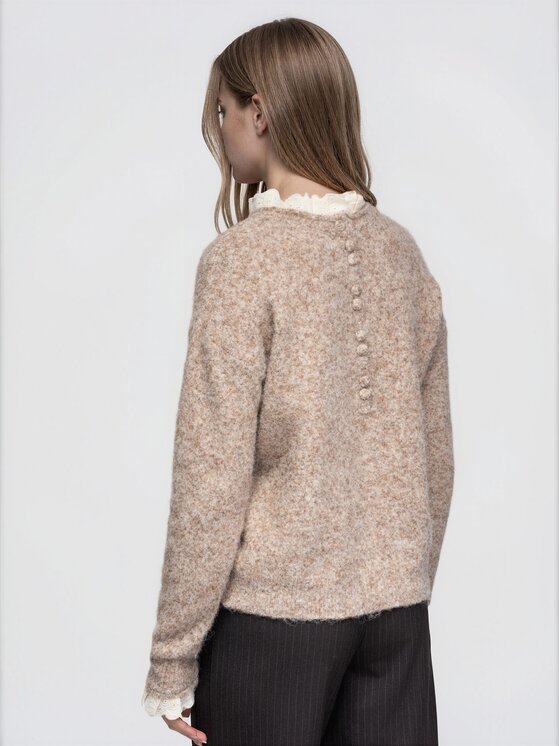Ombre Ombre Sweter OW-SW-E0043 Beżowy Regular Fit
