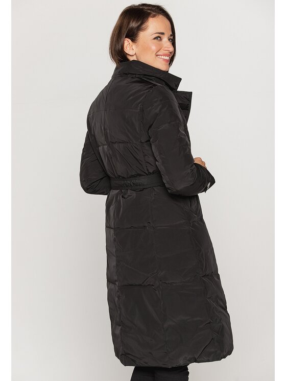 Perso Perso Zimní kabát dwurzędowy wiązany Černá Slim Fit