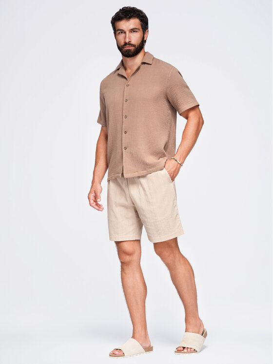 Ombre Ombre Szorty materiałowe OM-SRCS-0209 Brązowy Regular Fit