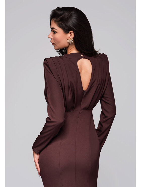 Ombre Ombre Sukienka wieczorowa LA-OM-DLR024 Brązowy Slim Fit