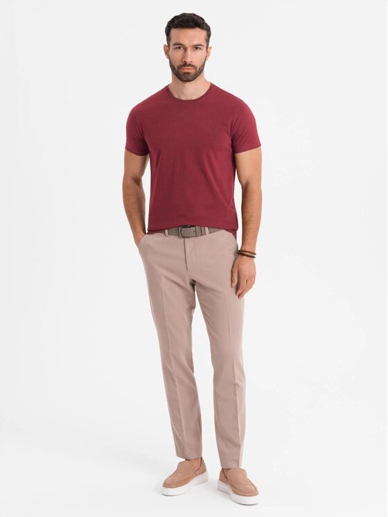 Ombre Ombre T-Shirt OM-TSBS-0236 Bordowy Regular Fit