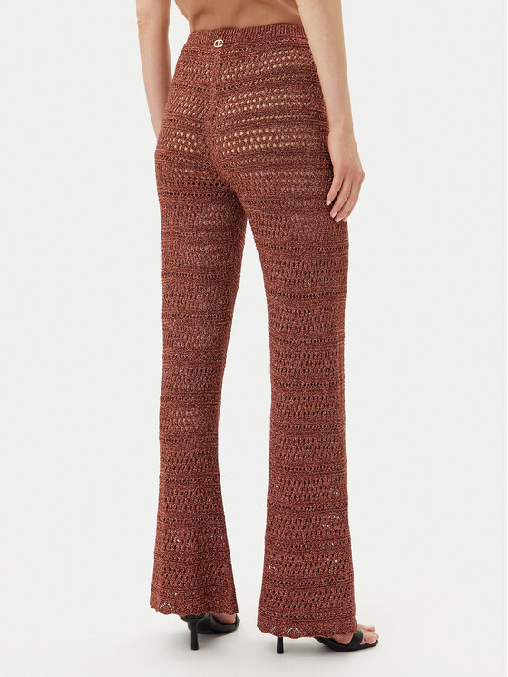 TWINSET TWINSET Pletene hlače 251TT3196 Smeđa Wide Leg
