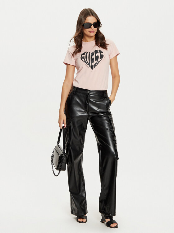 Guess Guess Spodnie z imitacji skóry Kori W4YB11 WF8Q0 Czarny Relaxed Fit