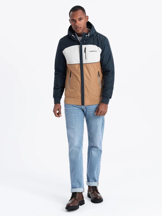Ombre Ombre Kurtka przejściowa OM-JANP-0194 Brązowy Regular Fit