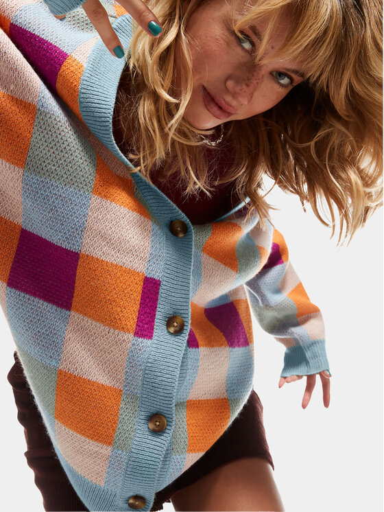 Roxy Roxy Strickjacke Small Slow Chec Swtr ERJSW03578 Blau Regular Fit