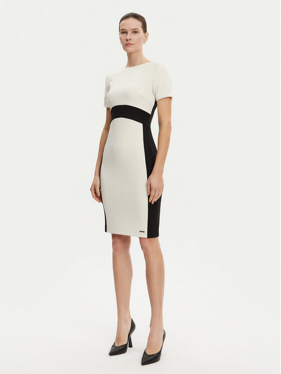 Calvin Klein Calvin Klein Sukienka koktajlowa K20K208161 Écru Slim Fit