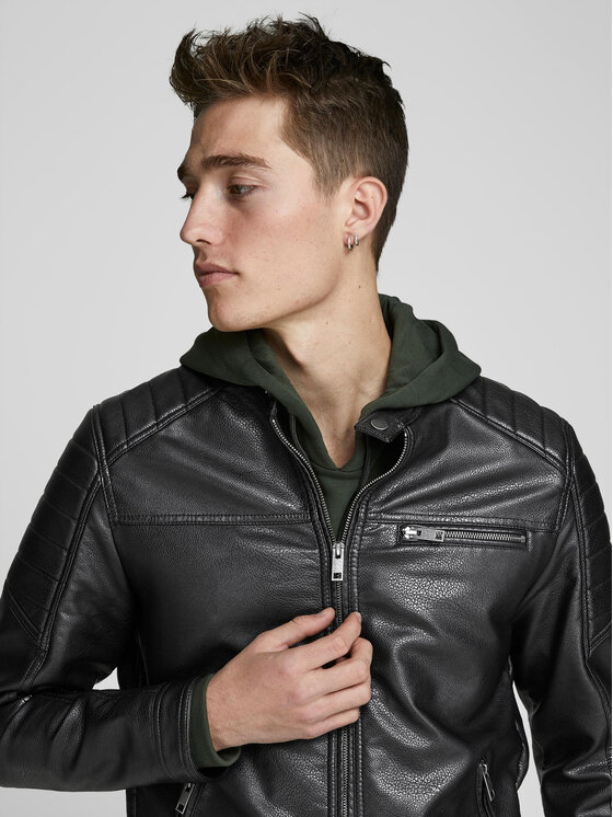 Jack & Jones Jack & Jones Bunda z imitácie kože Rocky 12147218 Čierna Regular Fit